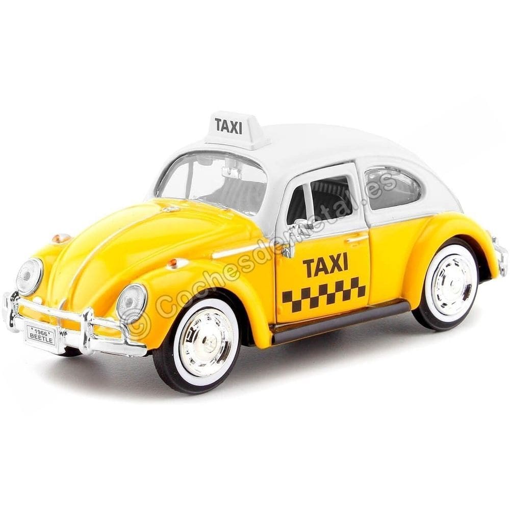 Carro Diecast Motormax VW Fusca Táxi Amarelo 1966 1/24