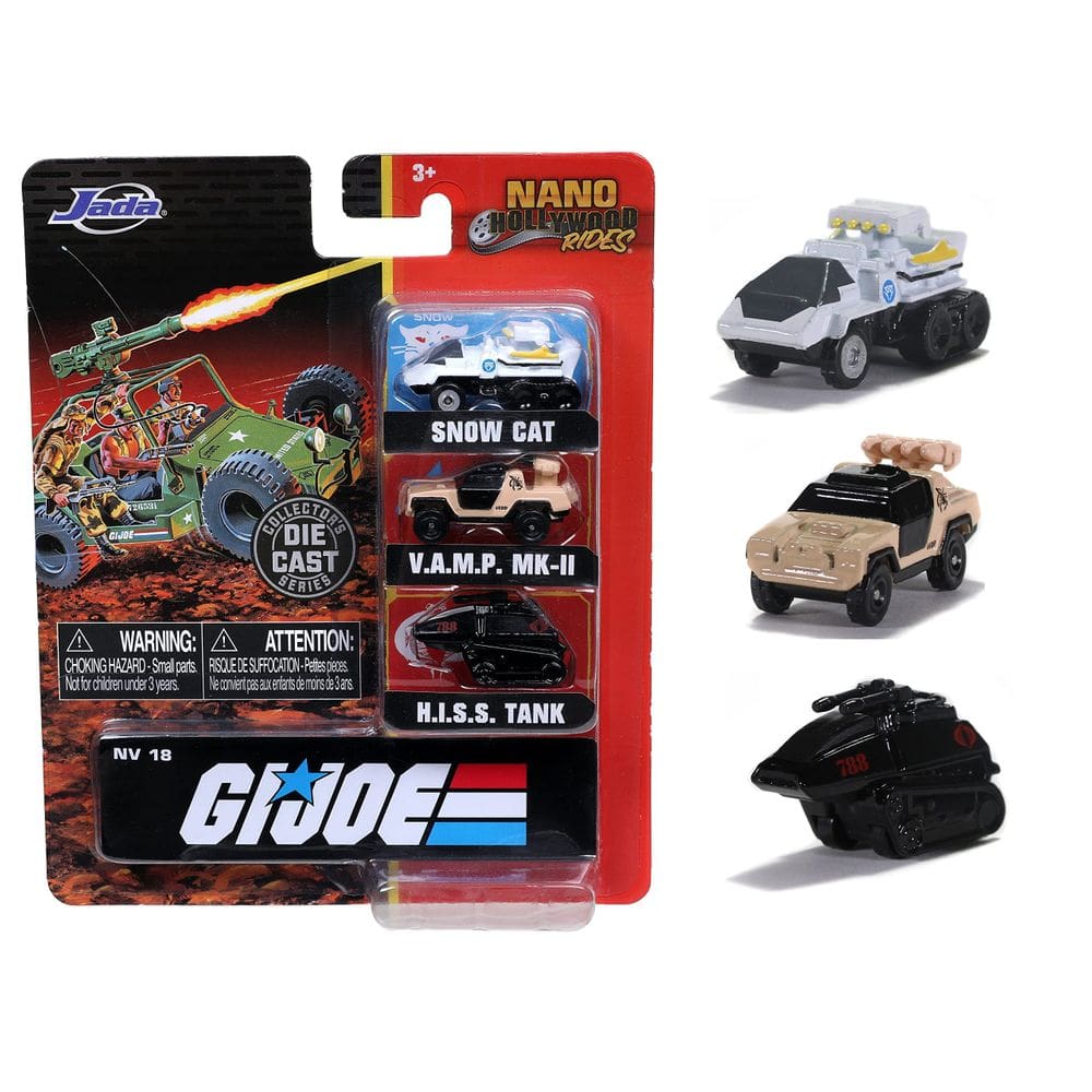 Carros fundidos Jada Toys GI Joe 1.65 Nano, pacote com 3 unidades para crianças
