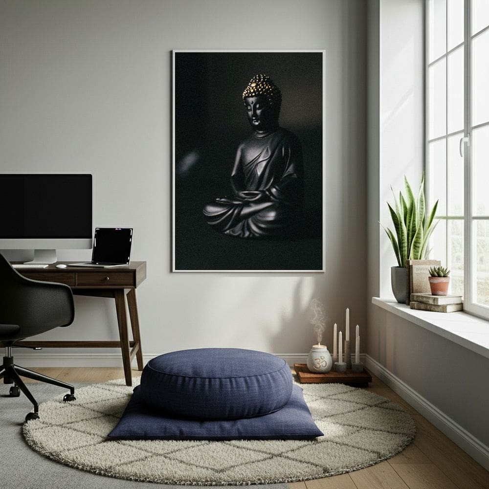 Quadro Decorativo Estátua De Buda 70x50cm Mold Branca