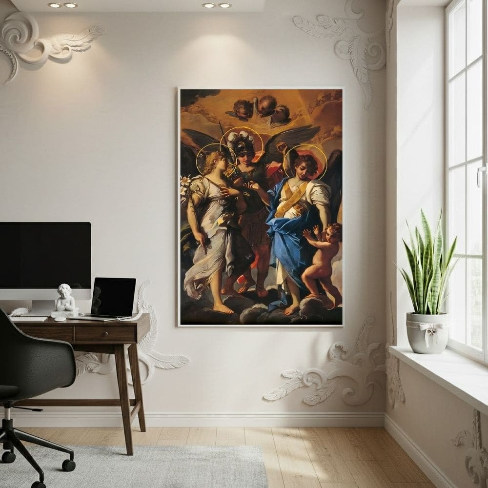 Quadro Decorativo Três Arcanjos 70x50cm Mold Preta