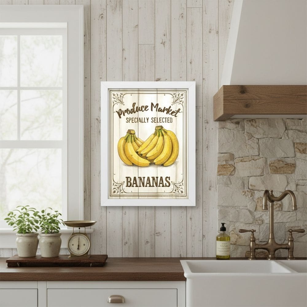 Quadro Vintage Cozinha Bananas 45x34cm Mold Preta Vidro