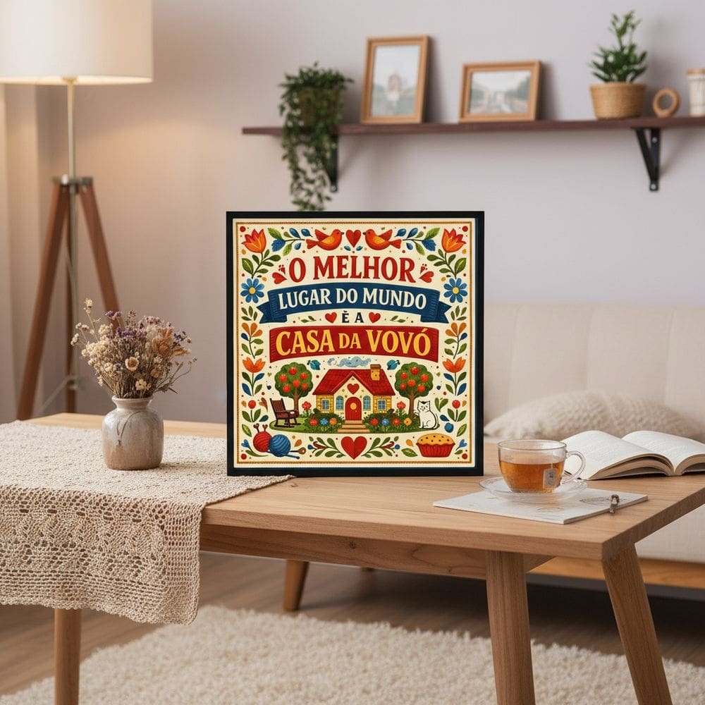 Quadro Melhor Lugar Do Mundo Casa Da Vovó 33x33 Mold Branca Vidro