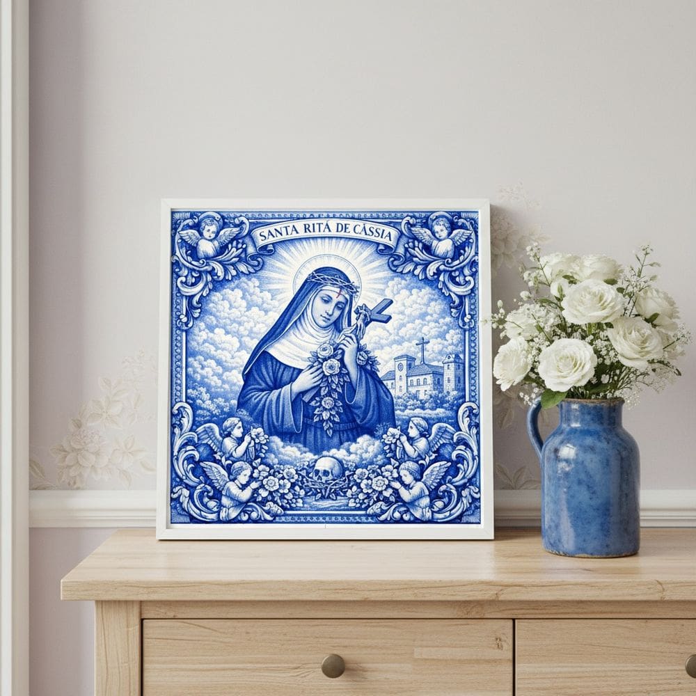 Quadro Estilo Azulejo Santa Rita 33x33cm Mold Preta