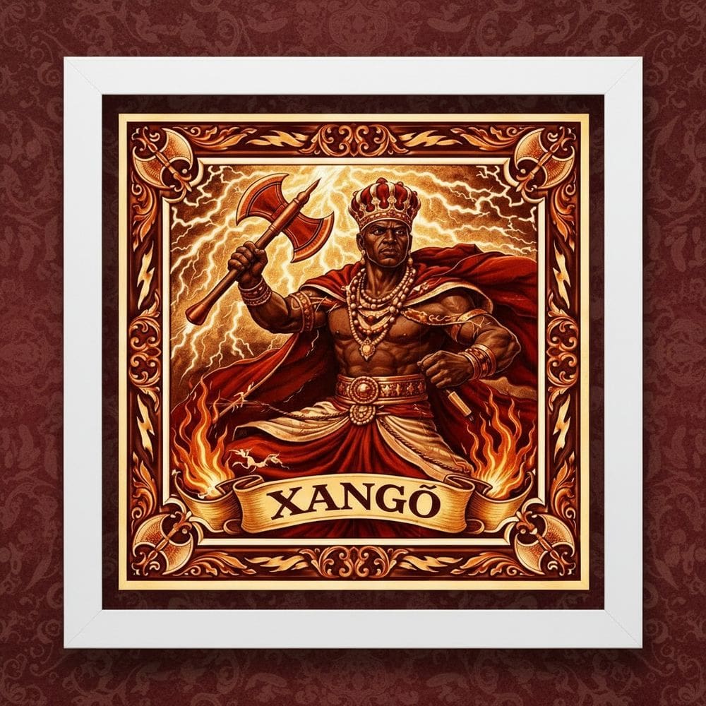 Quadro Estilo Azulejo Xangô 33x33cm Mold Preta