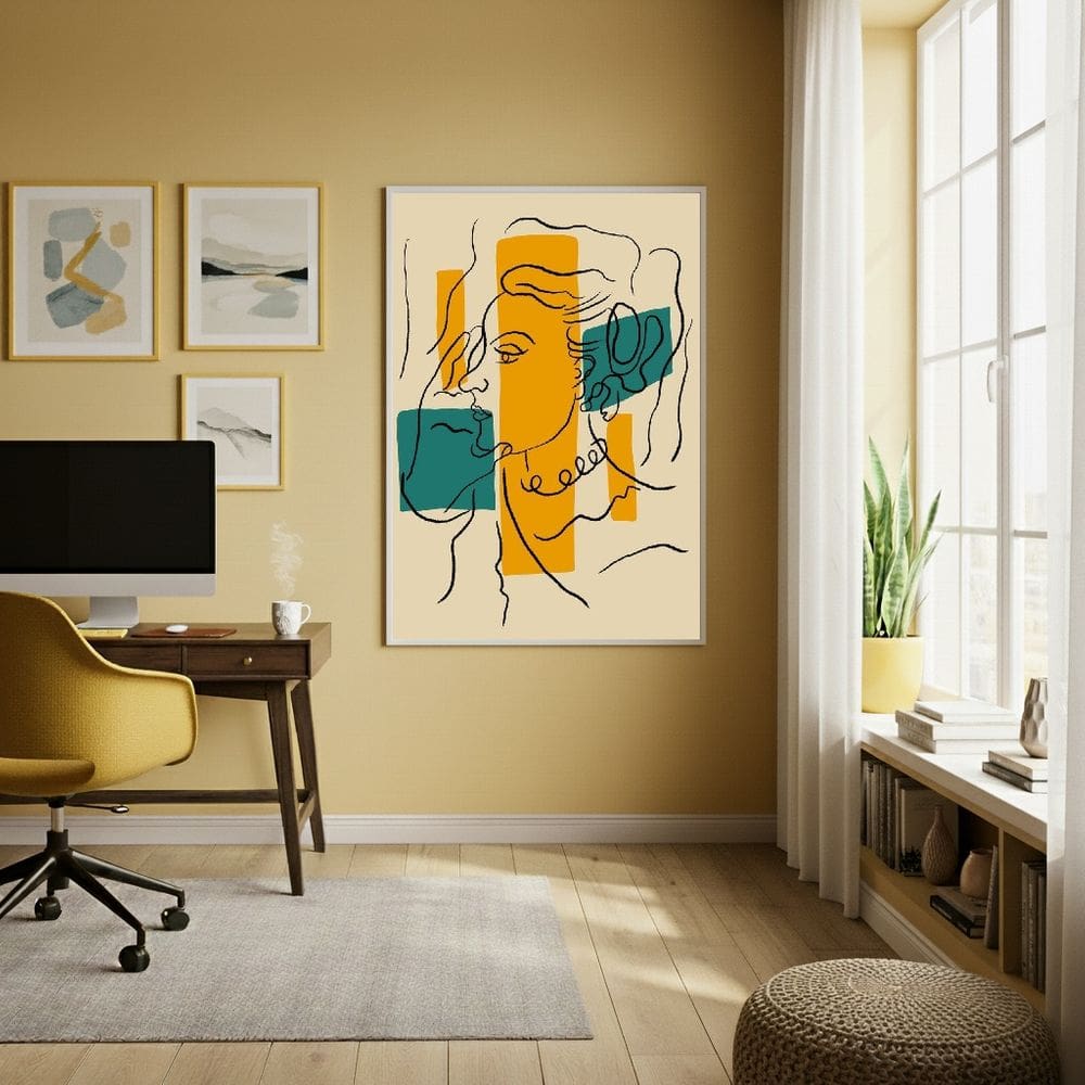 Quadro Decor Mulher Em Line Art 70x50cm Mold Preta