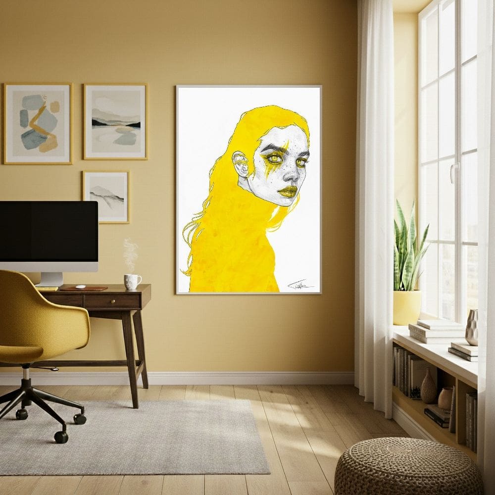 Quadro Decor Retrato Em Açafrão 70x50cm Mold Preta