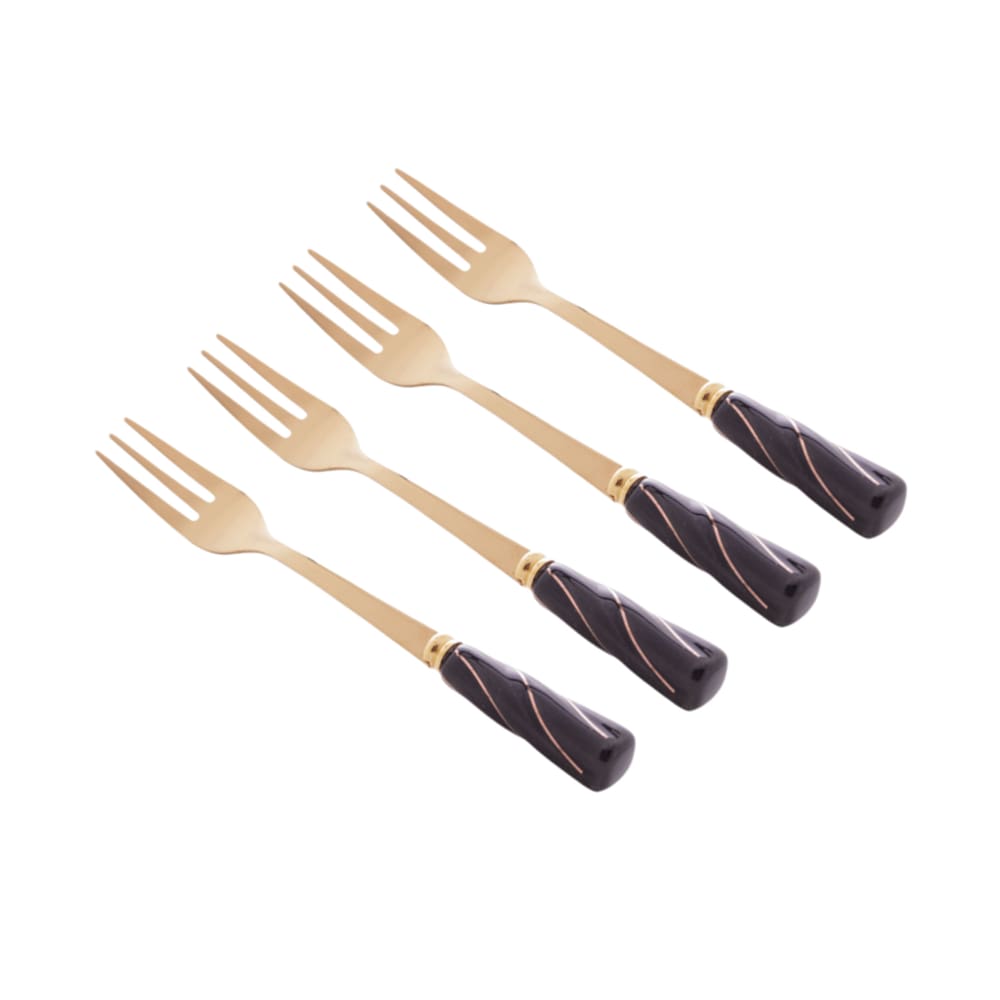 Cj 4 Garfos Aço Inox Dourado C/Cabo de Cerâmica Preto P/Aperitivos Bon Gourmet