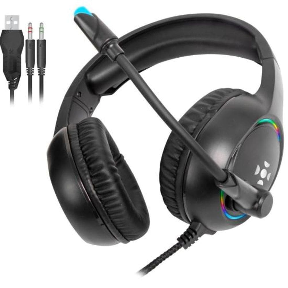 Headset Gamer RGB Holt Preto FORTREK P2 + Adapt P3