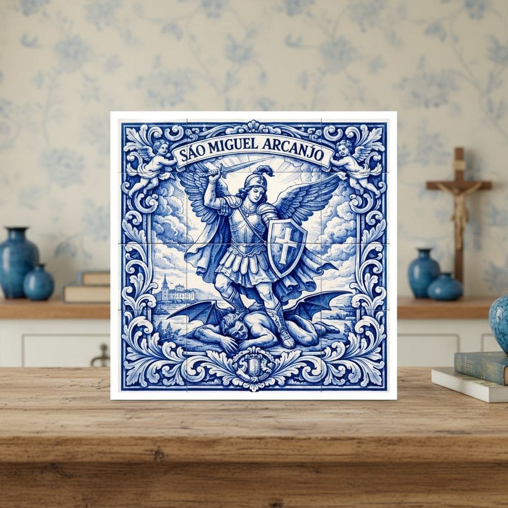 Quadro Estilo Azulejo São Miguel 33x33cm Mold Preta