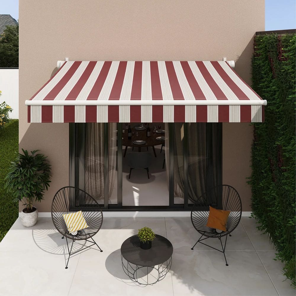 Toldo Retratil Manual 300x200cm Listrado Vermelho Aluminio