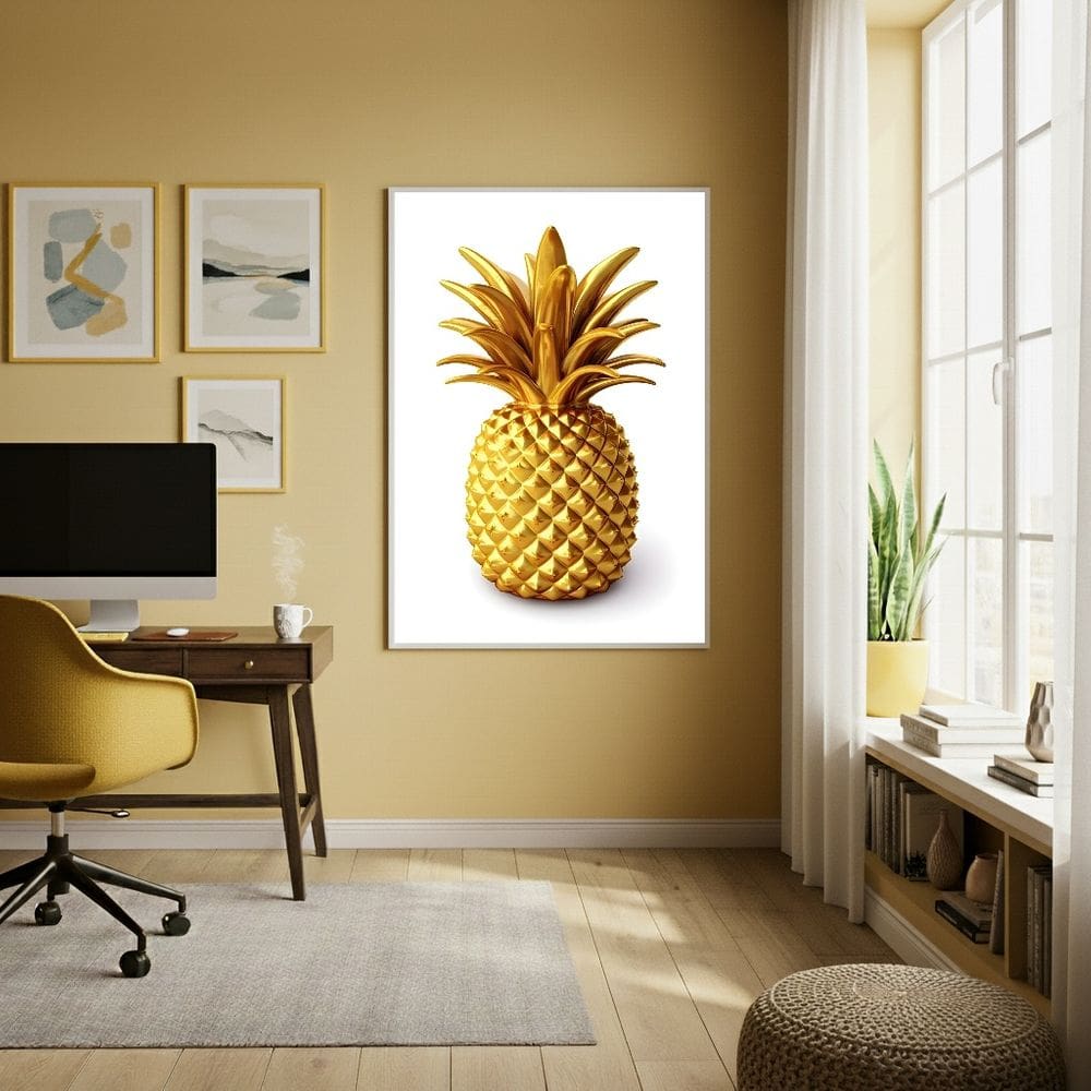 Quadro Decor Abacaxi Dourado 70x50cm Mold Branca