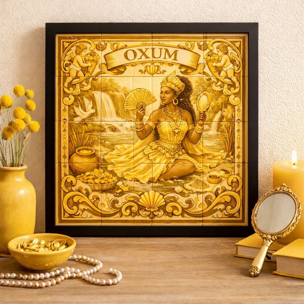 Quadro Estilo Azulejo Oxum 33x33cm Mold Preta