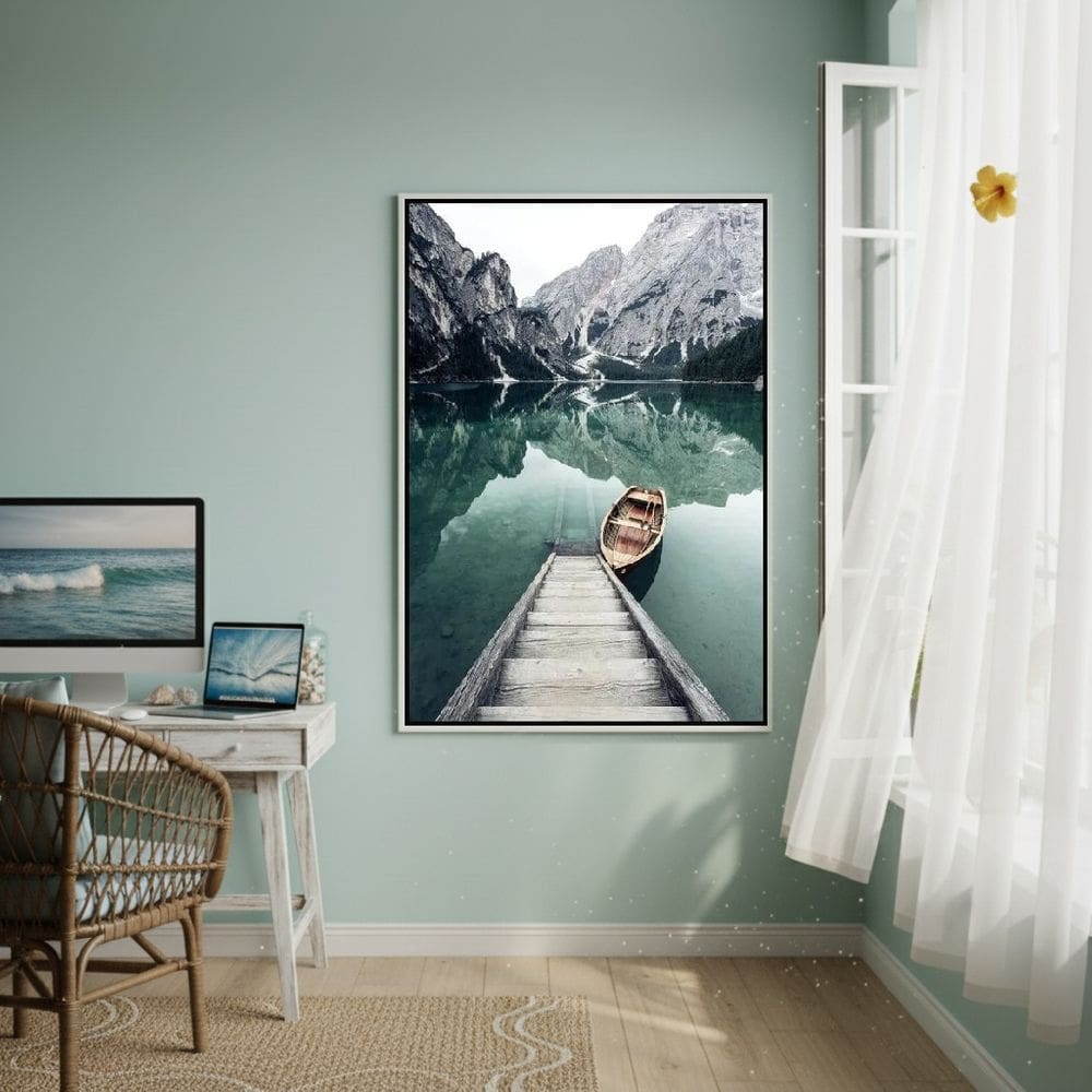 Quadro Decorativo Bote No Lago 70x50cm Mold Branca