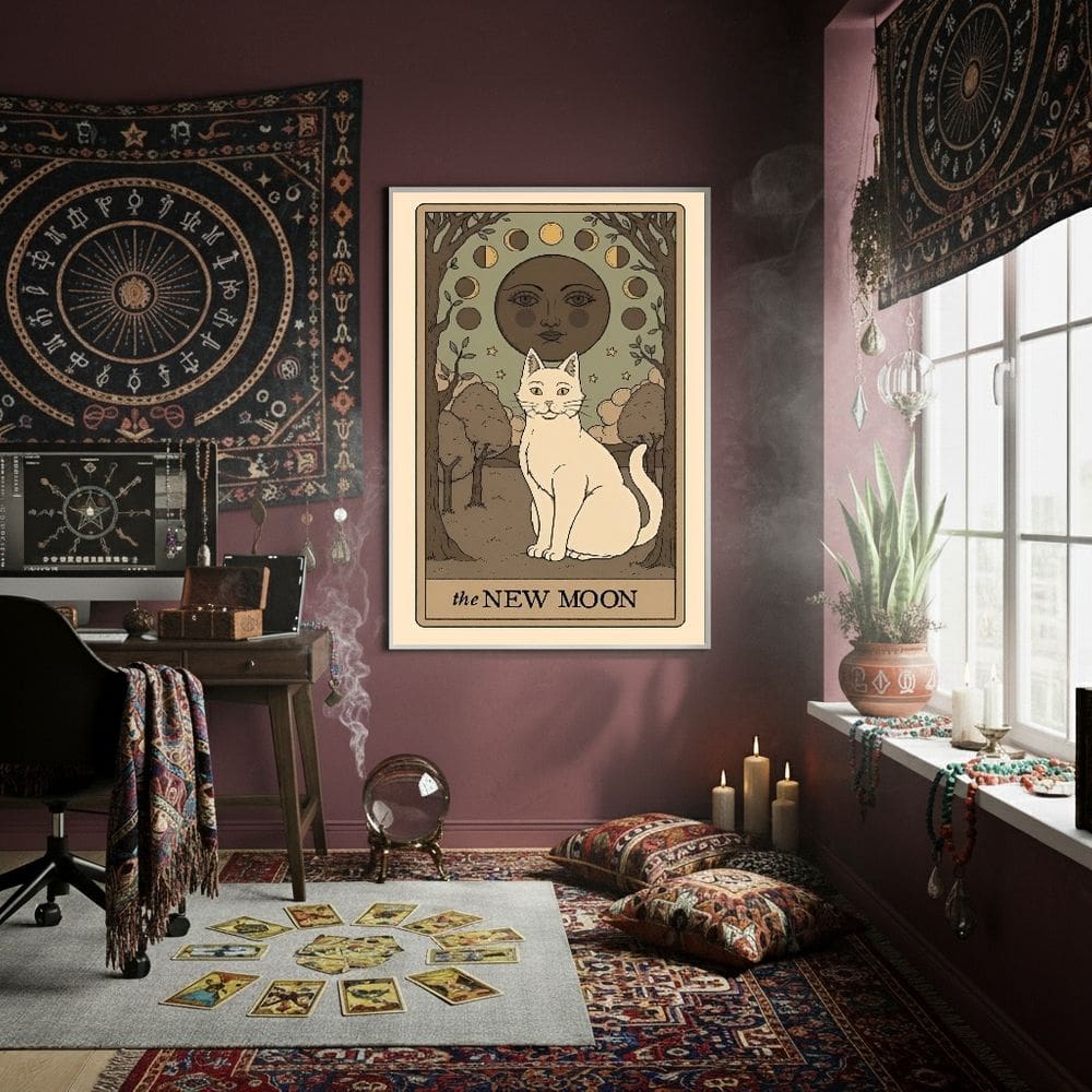 Quadro Decorativo Tarot Lua Nova 70x50cm Mold Preta