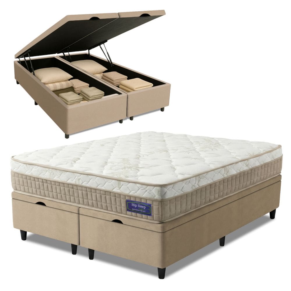 Cama Box Baú Colchão King Euro In Natural Confort 193x203x66cm