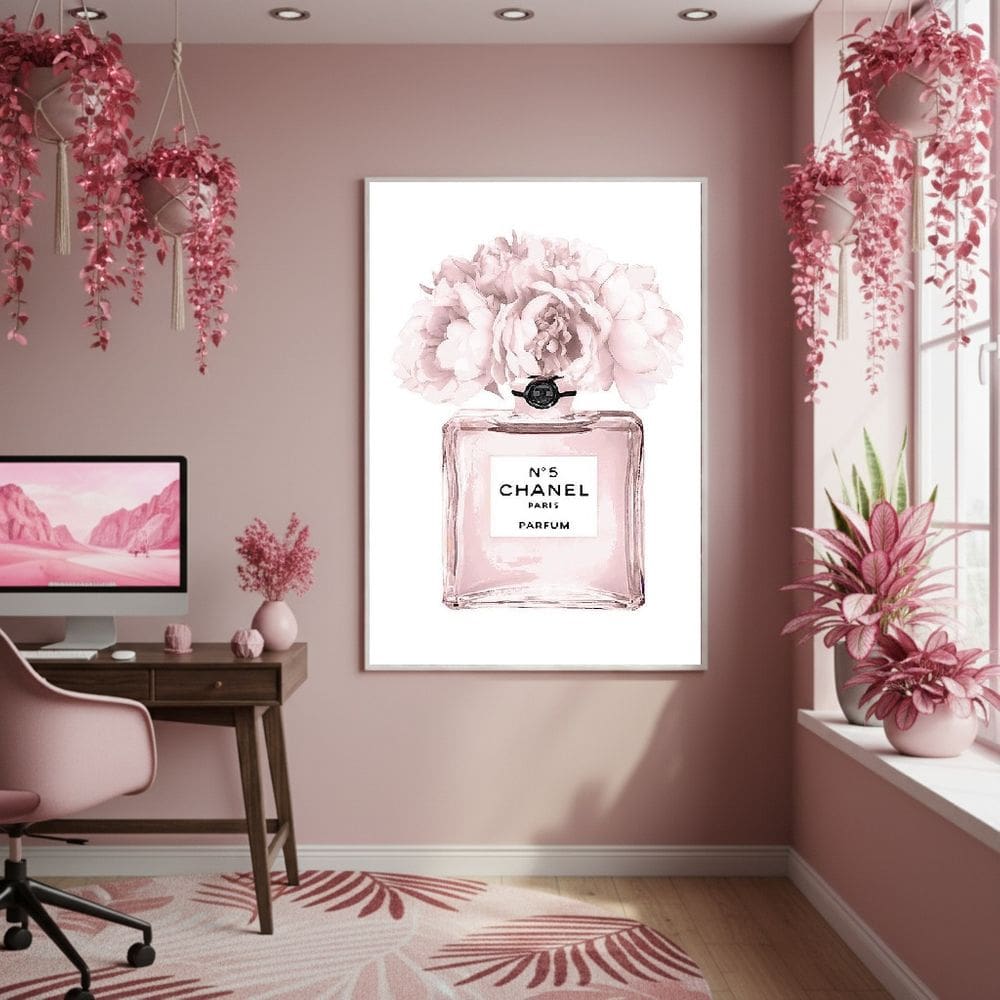 Quadro Decorativo Chanel Bloom 70x50cm Mold Preta