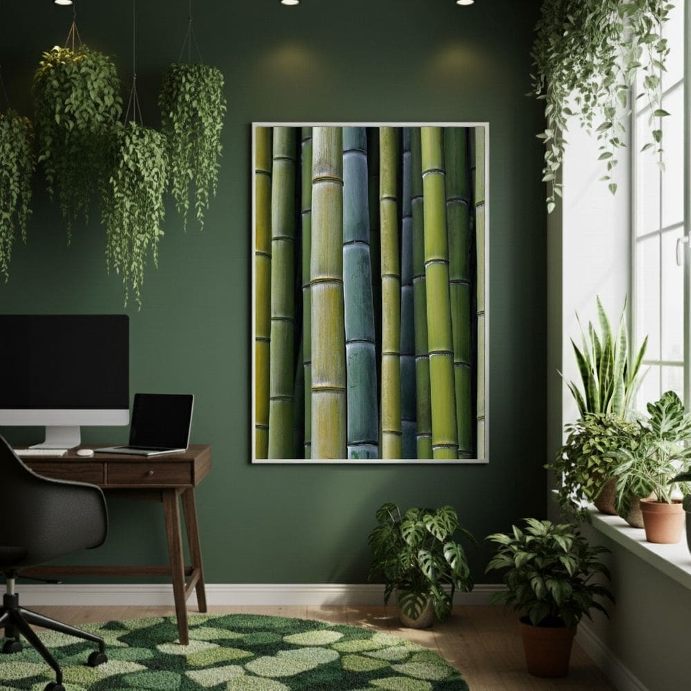 Quadro Decorativo Bambu Tons De Verde 70x50cm Mold Preta