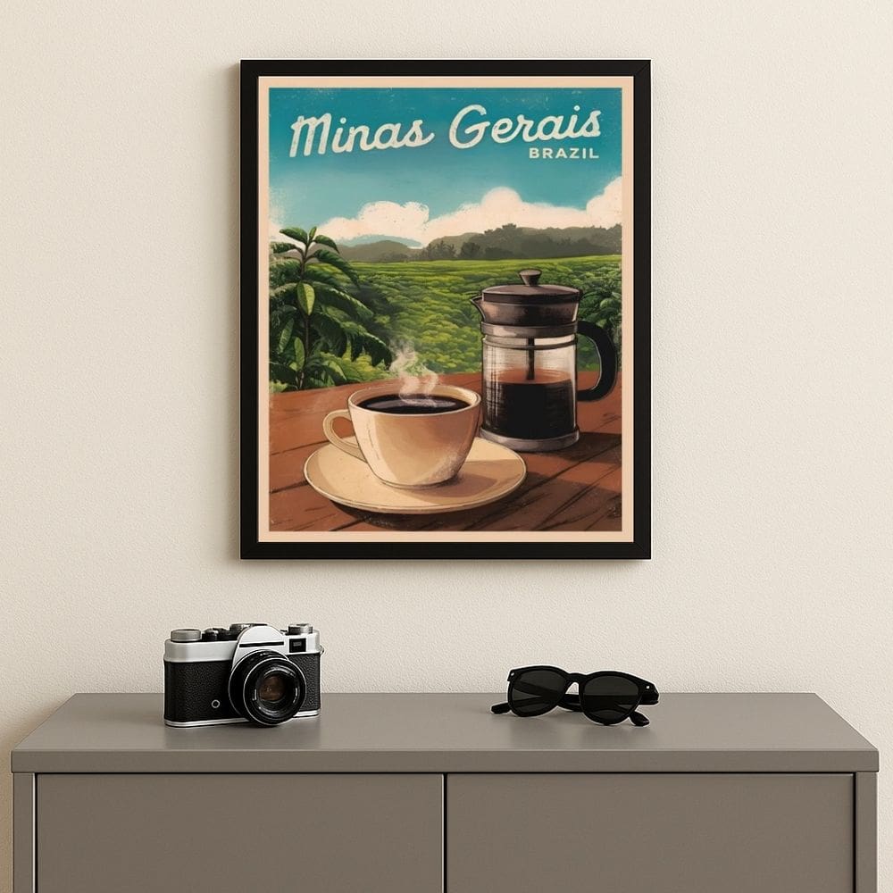 Quadro Decorativo Minas Gerais - Café 45x34cm Mold Preta Vidro