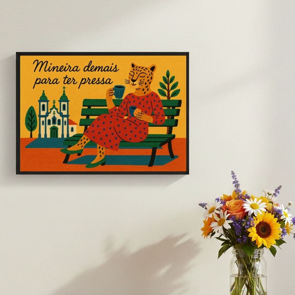 Quadro Mineira Demais Para Ter Pressa 24x18cm Mold Preta Vidro