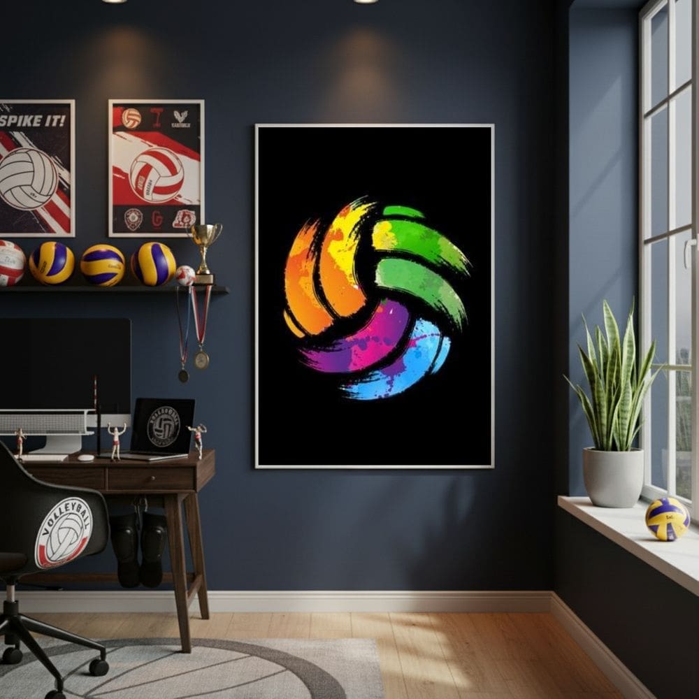 Quadro Arte Bola De Vôlei 70x50cm Mold Preta