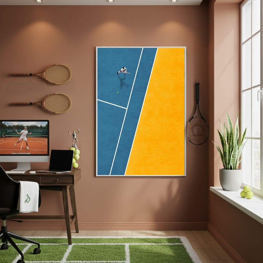 Quadro Decorativo Quadra De Tênis-70x50cm Mold Branca