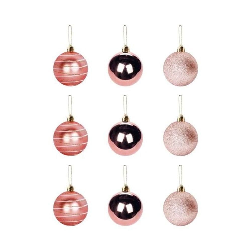Kit 9 Bolinhas Para árvore De Natal 5cm Enfeite Rose