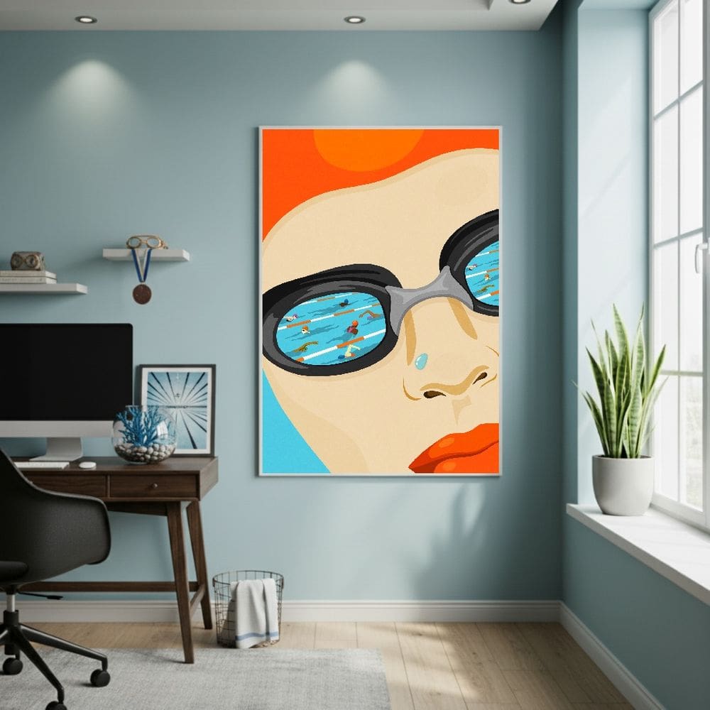 Quadro Rosto De Nadador 70x50cm Mold Branca