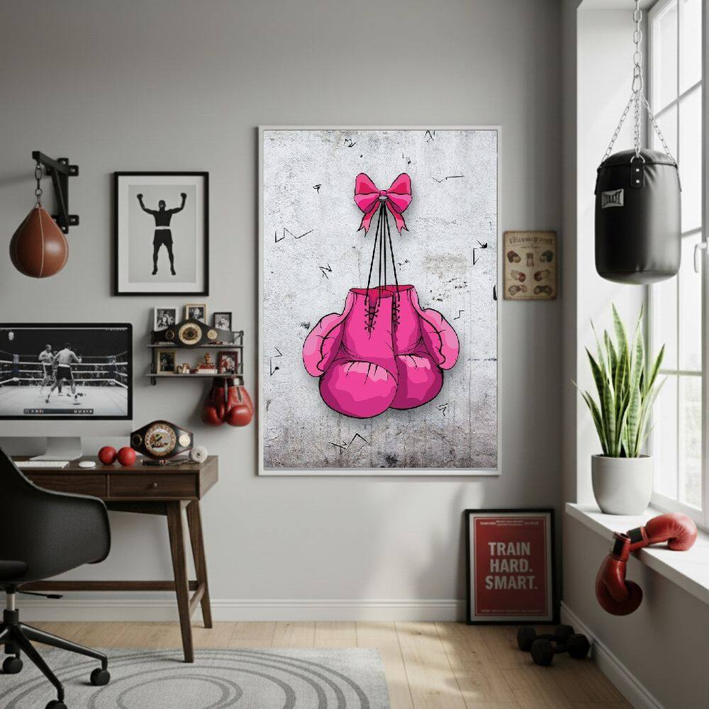 Quadro Decorativo Luvas De Boxe Rosas-70x50cm Mold Preta