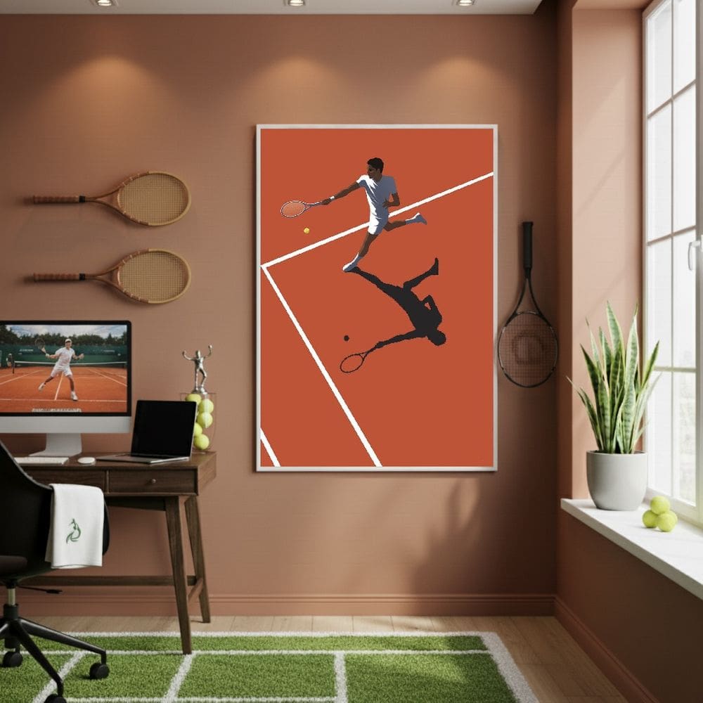 Quadro Decorativo Jogando Tênis-70x50cm Mold Preta