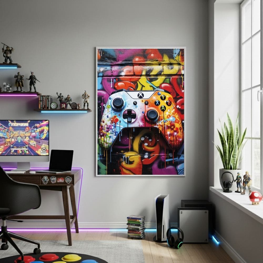 Quadro Decorativo Controle XBOX Branco-70x50cm Mold Preta