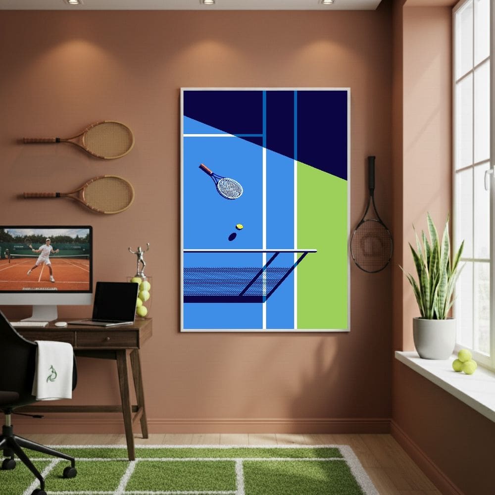 Quadro Decorativo Uma Quadra De Tênis-70x50cm Mold Preta