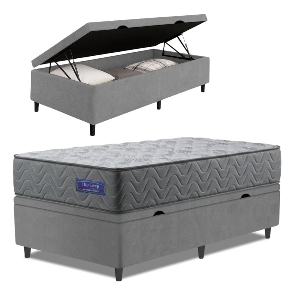 Cama Box Baú Colchão Solteiro Molas Ensacadas Atlanta 88x188x63cm