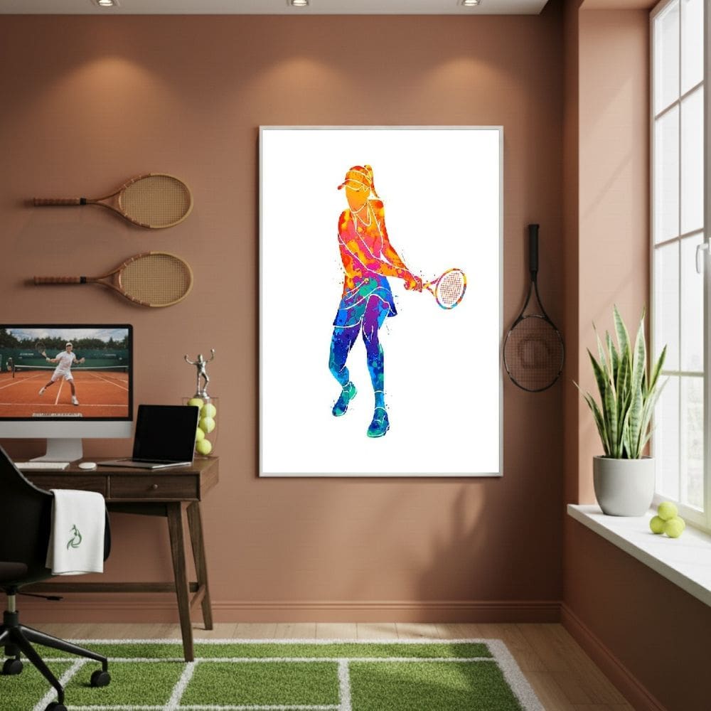 Quadro Uma Mulher Jogando Tênis-70x50cm Mold Preta