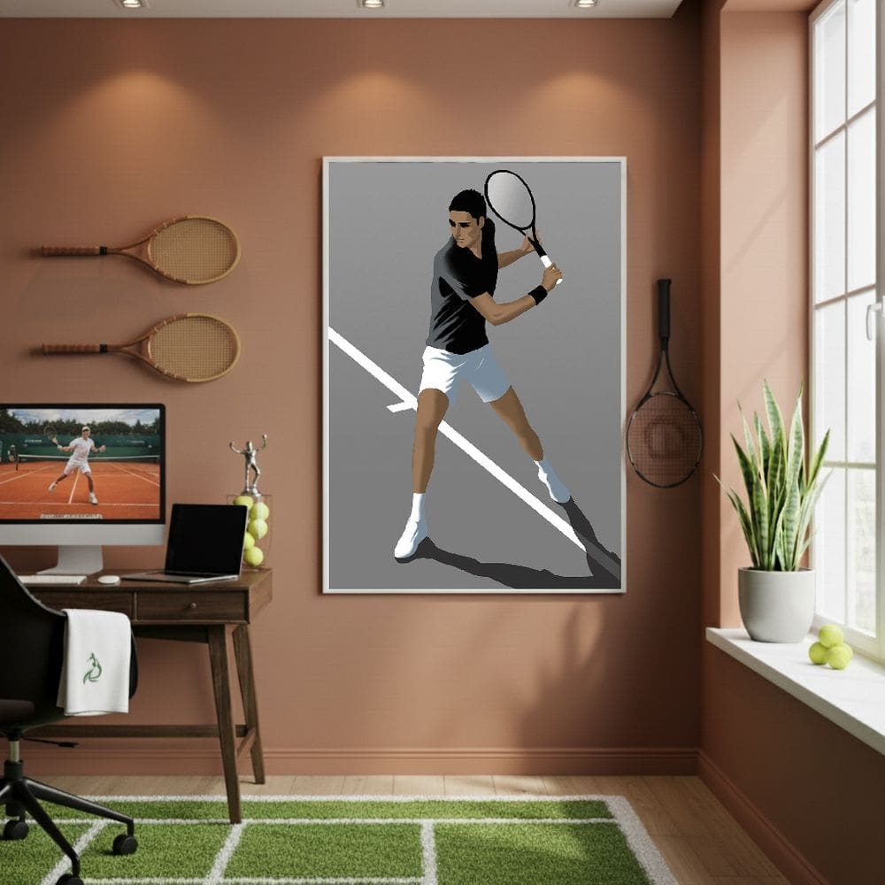 Quadro Decorativo Uma Jogadora De Tênis-70x50cm Mold Preta