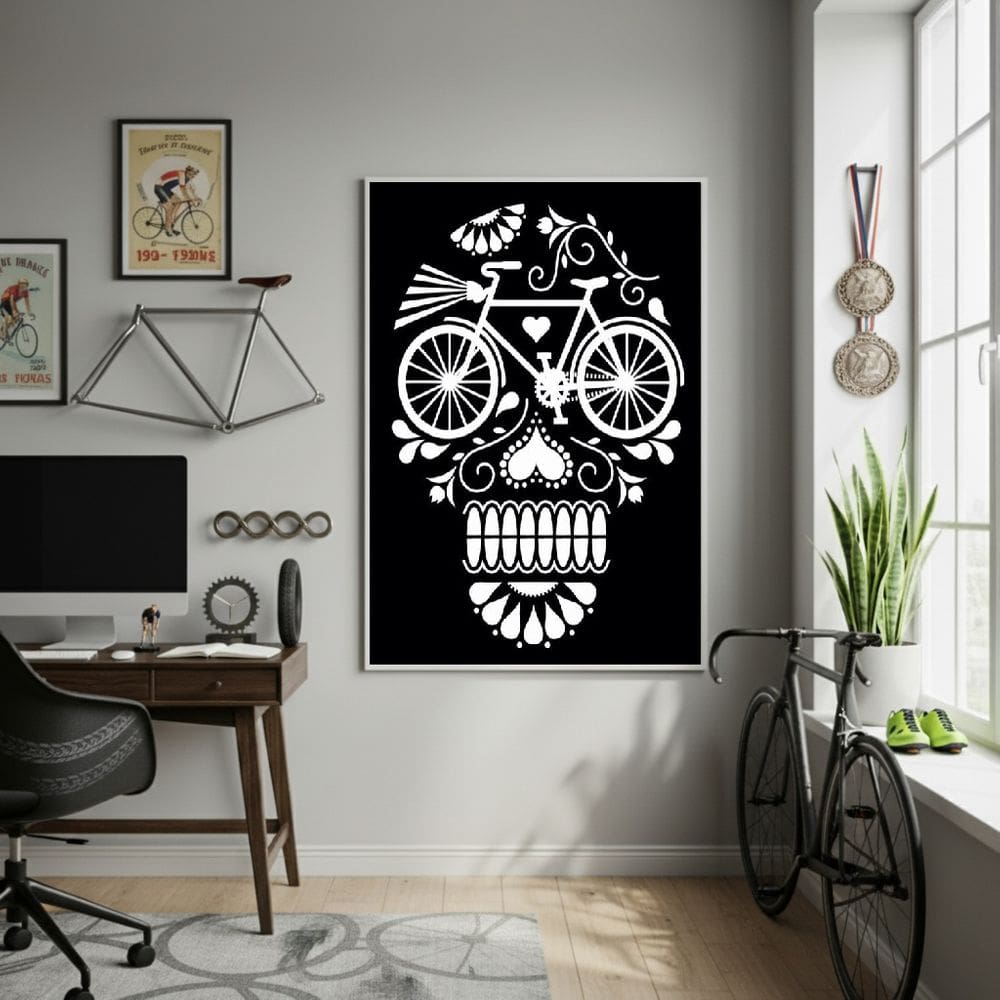 Quadro Decorativo Caveira De Bicicleta-70x50cm Mold Preta
