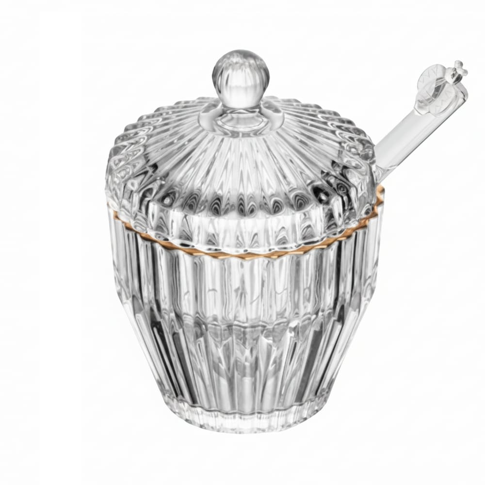 Meleira de Cristal Canelado C/Pegador Plástico Imperatriz C/Fio de Ouro 130ml Wolff