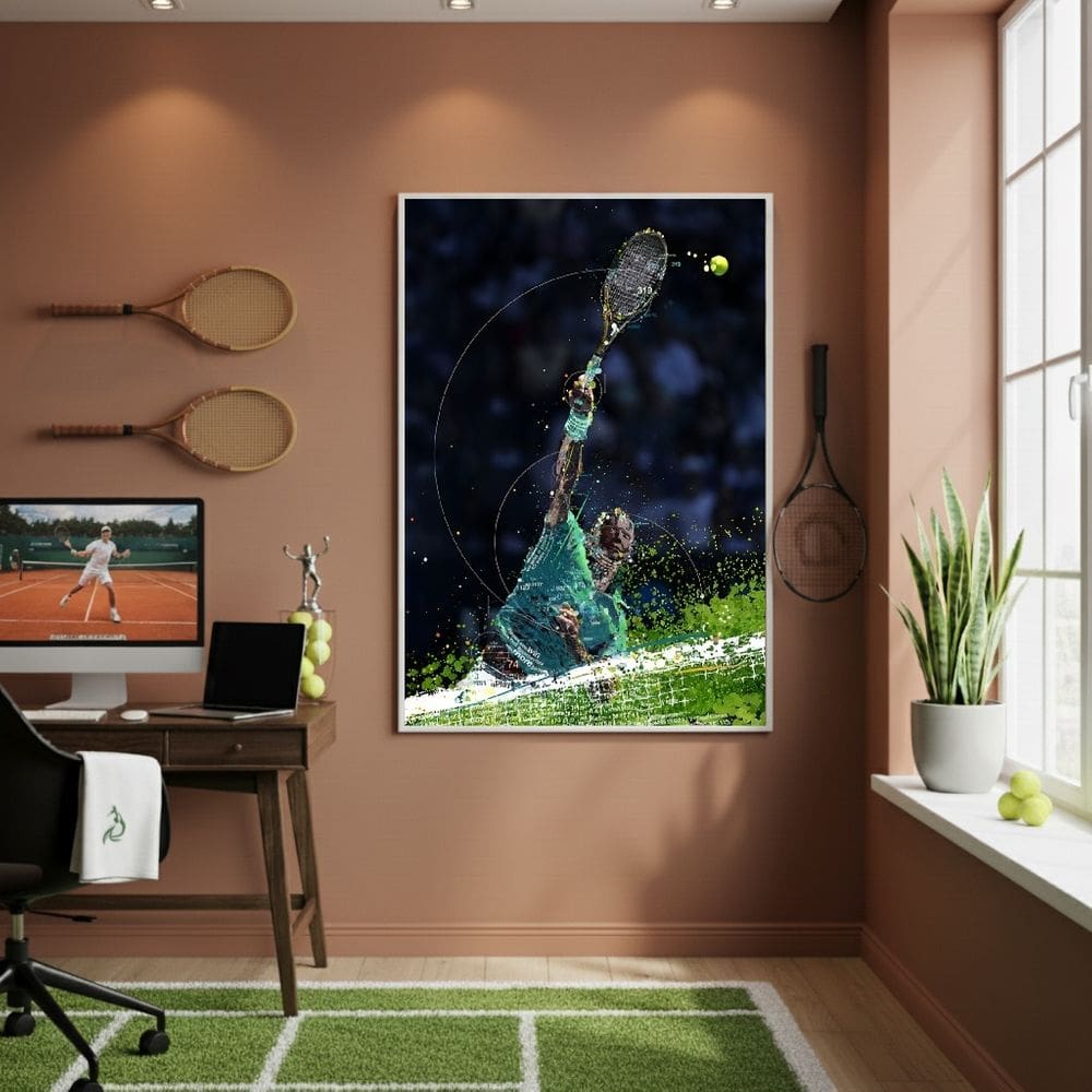 Quadro Decorativo Arte Jogador De Tênis-70x50cm Mold Preta