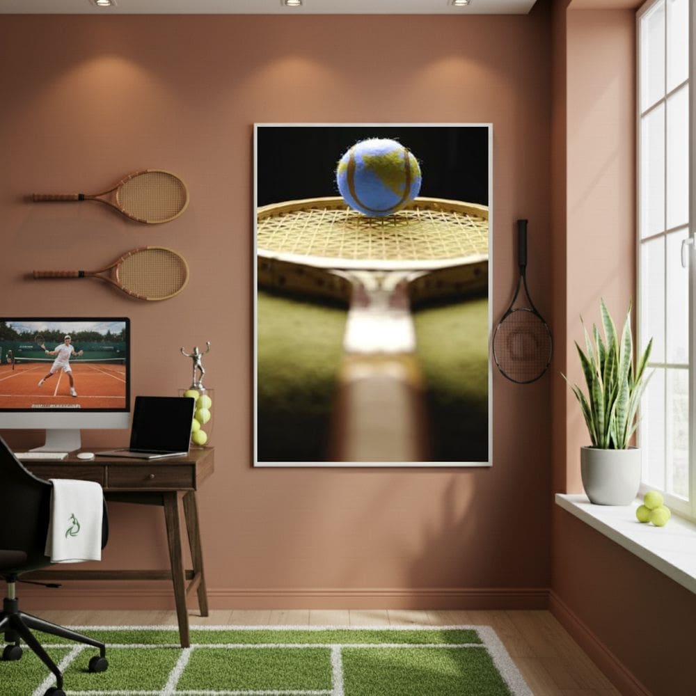 Quadro Bola De Tênis No Centro-70x50cm Mold Branca