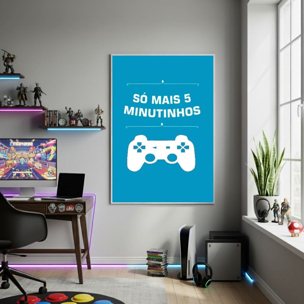 Quadro Arte Só Mais 5 Minutinhos-70x50cm Mold Branca