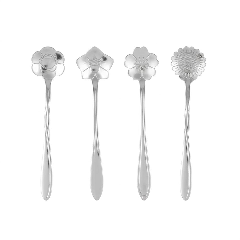 Conjunto 4 Colheres Aço Inox para Chá Flores Prata Wolff