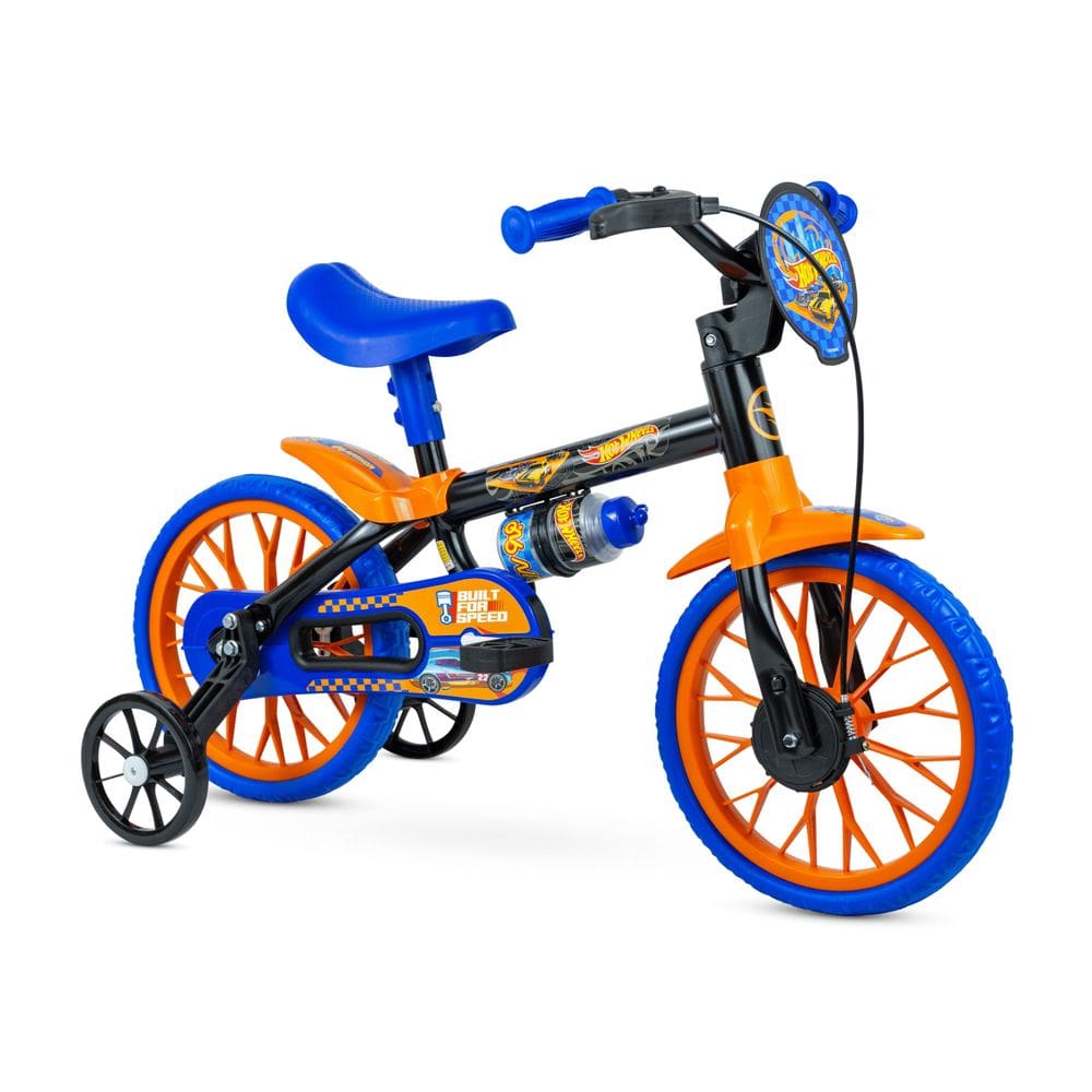 Bicicleta Aro 12 Hot Wheels Bike Infantil Menino com Rodinhas e Garrafinha - Nathor