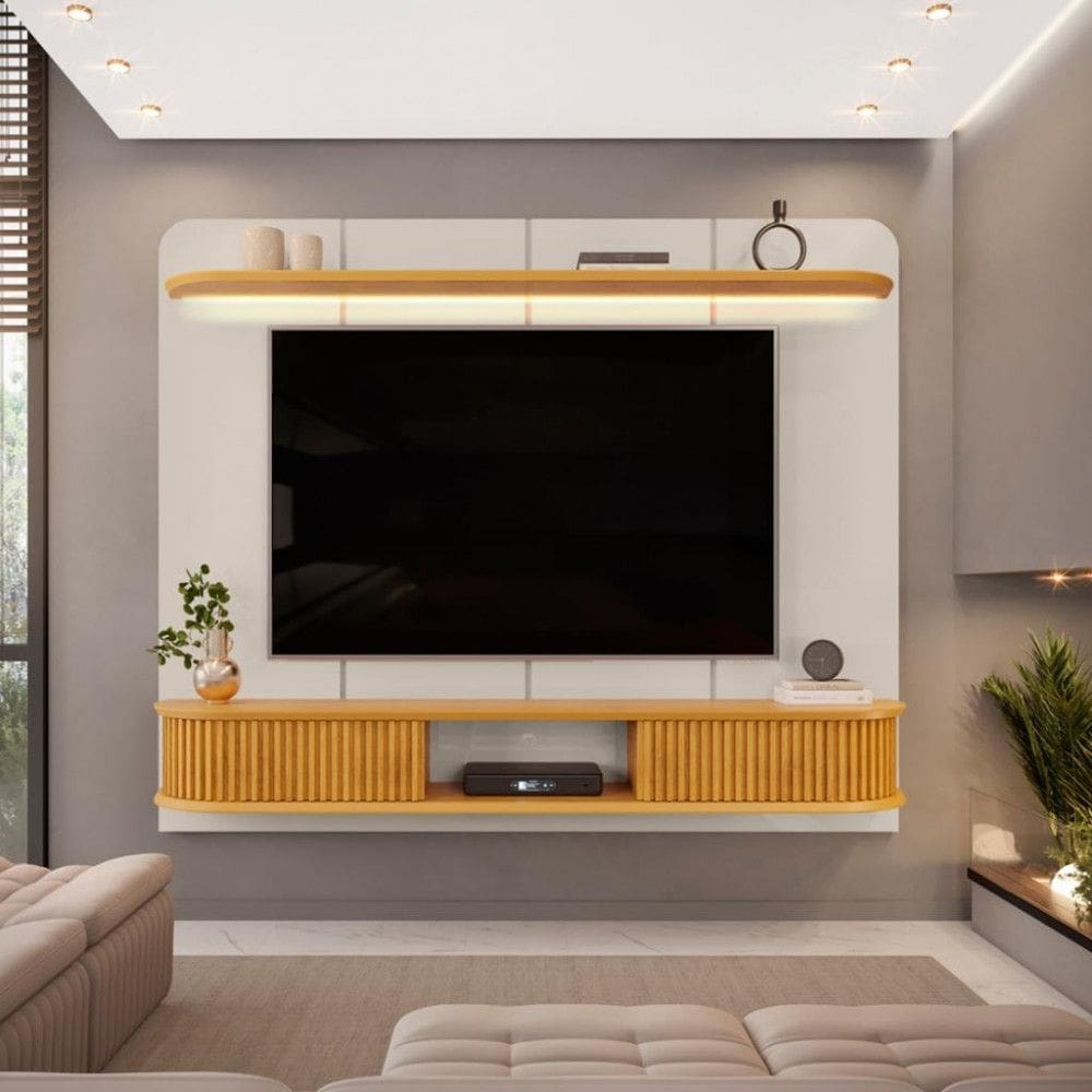 Painel Ripado para TV ate 75 Polegadas com LED 2 Portas de Correr 100 MDF Capri DJ Moveis