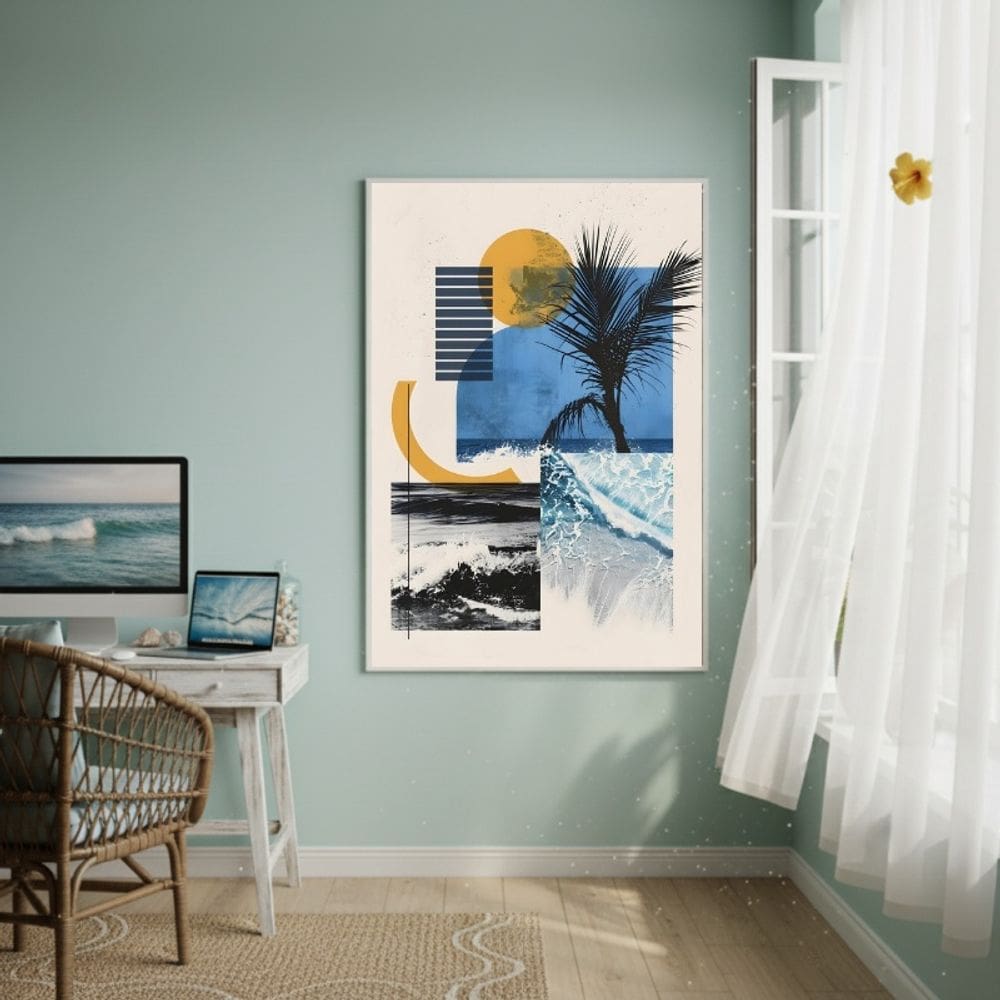 Quadro Decorativo Colagem Figuras Praianas-70x50cm