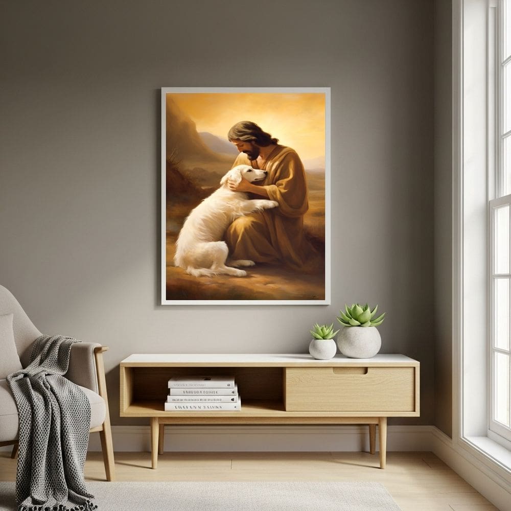 Quadro Jesus Amigo e Defensor dos Animais - 70x50cm