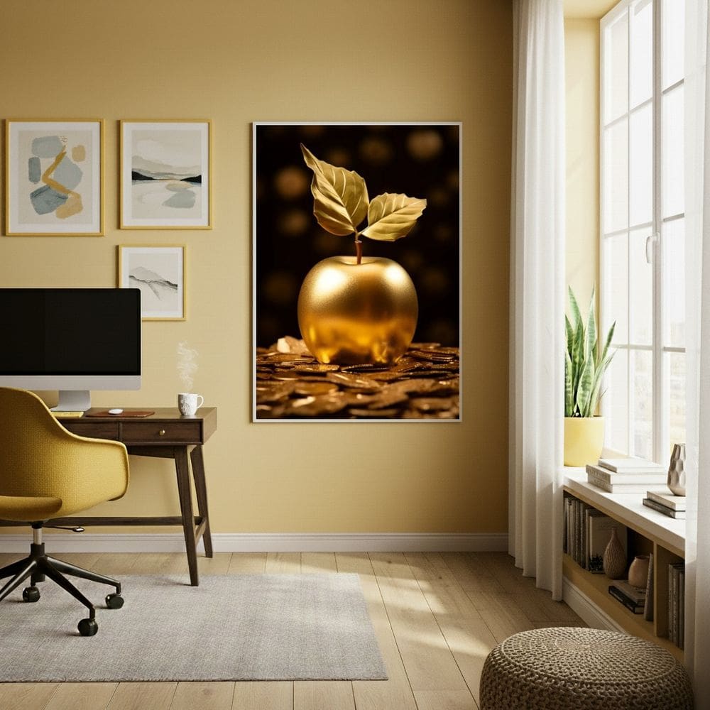 Quadro Decorativo Uma Maçã Dourada - 70x50cm