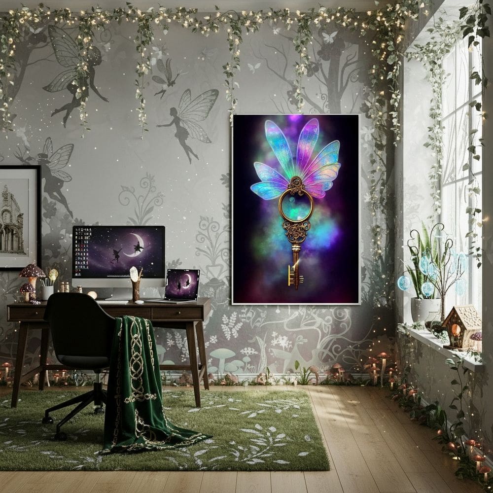 Quadro Chave Mágica Para Mundo das Fadas - 70x50cm