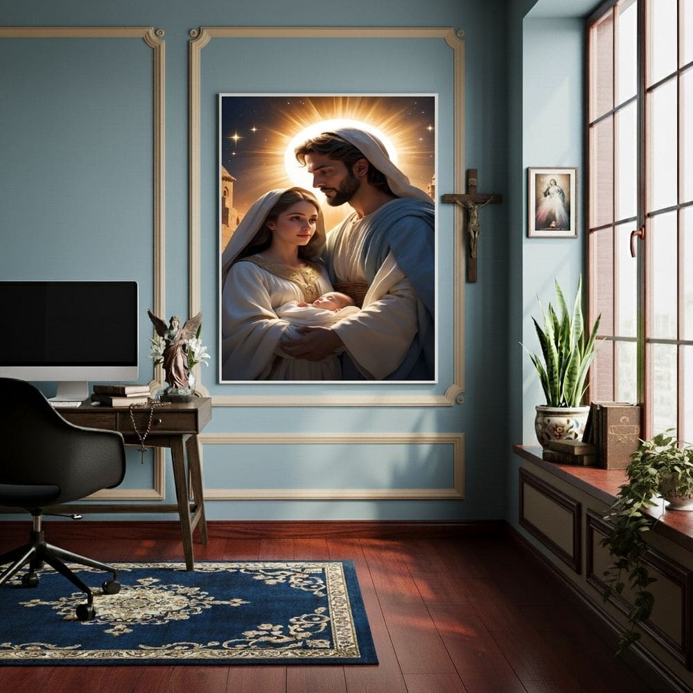 Quadro Sagrada Família - Jesus Maria e José - 70x50cm