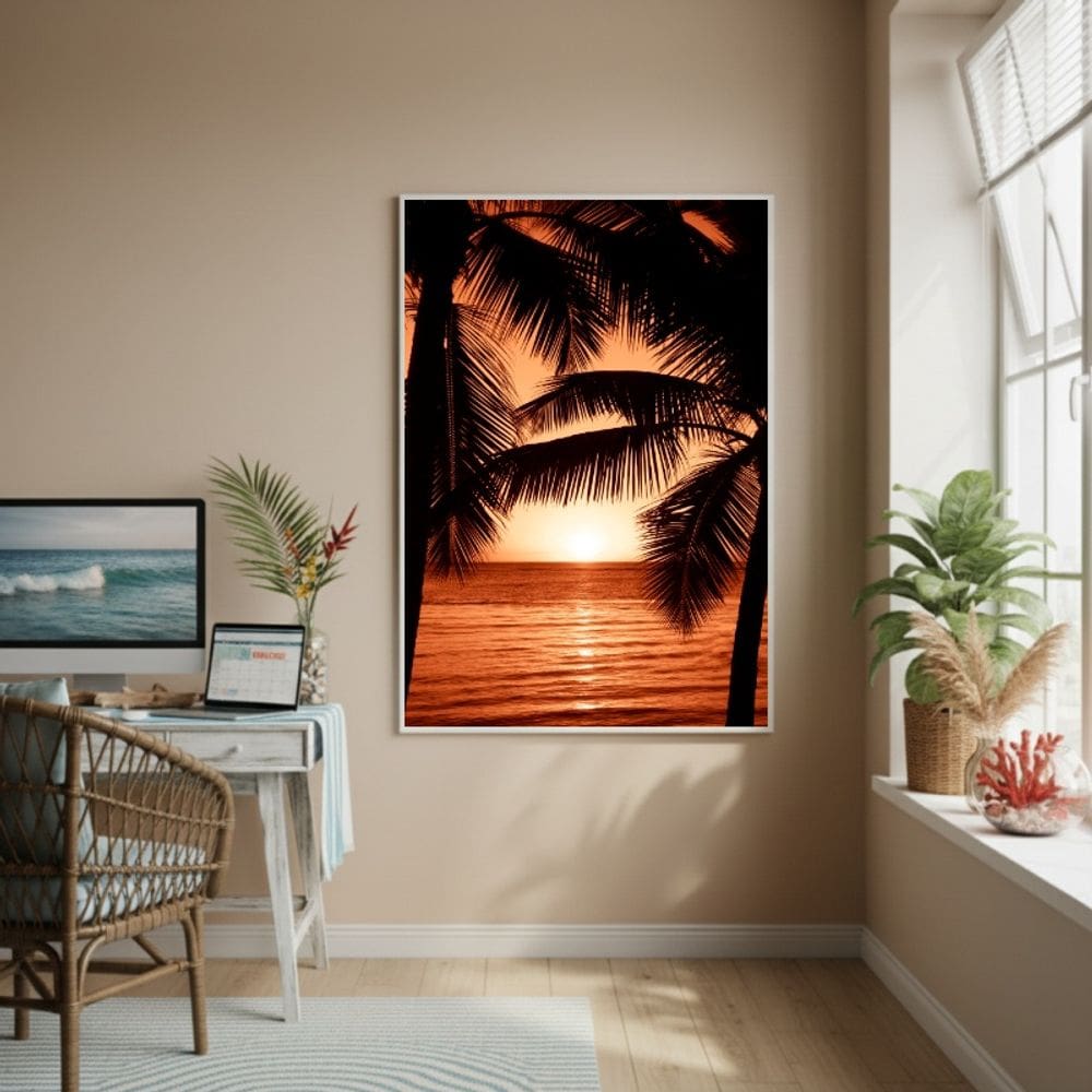 Quadro Decorativo Coqueiros Ao PorDoSol-70x50cm