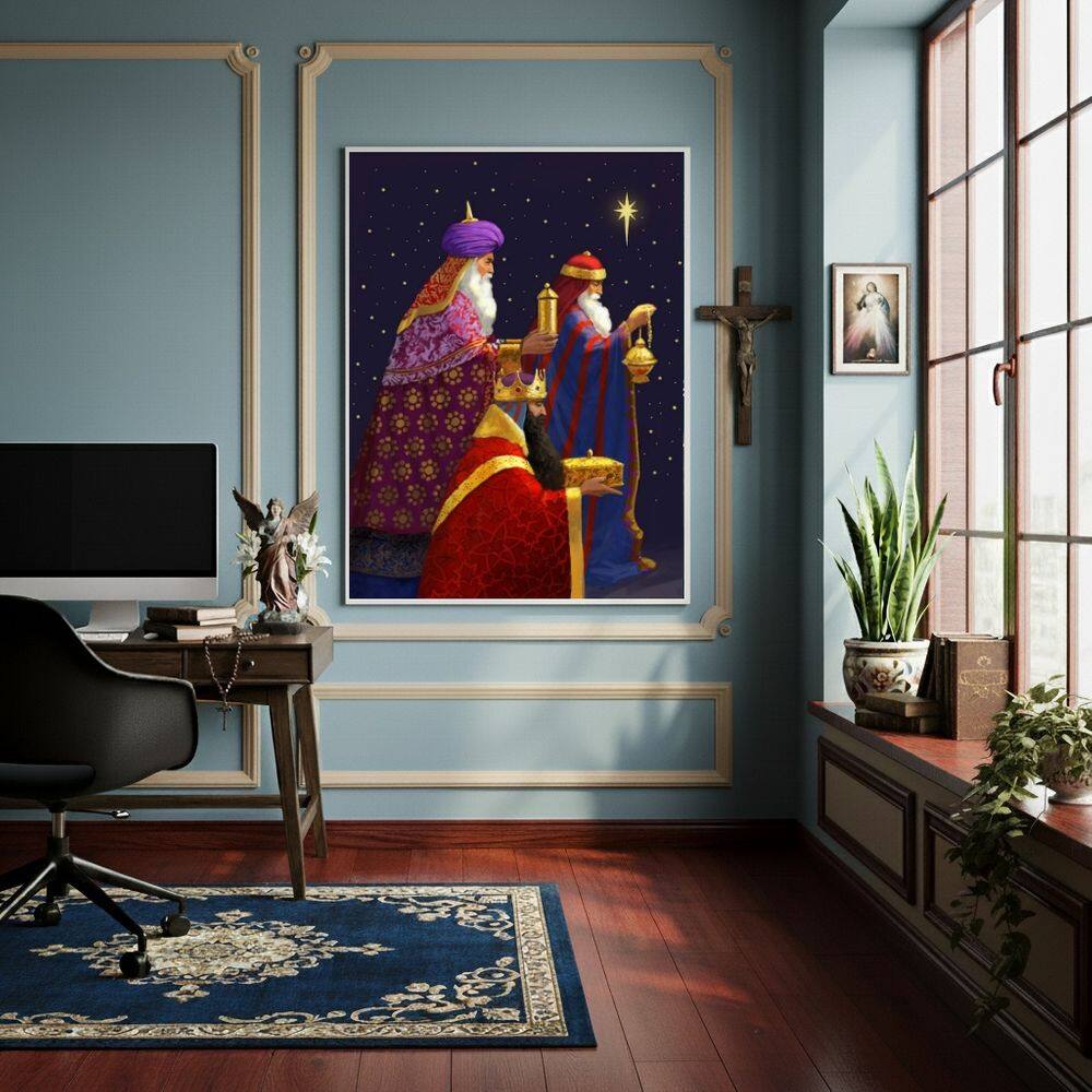 Quadro Decorativo Os Três Reis Magos do Natal - 70x50cm