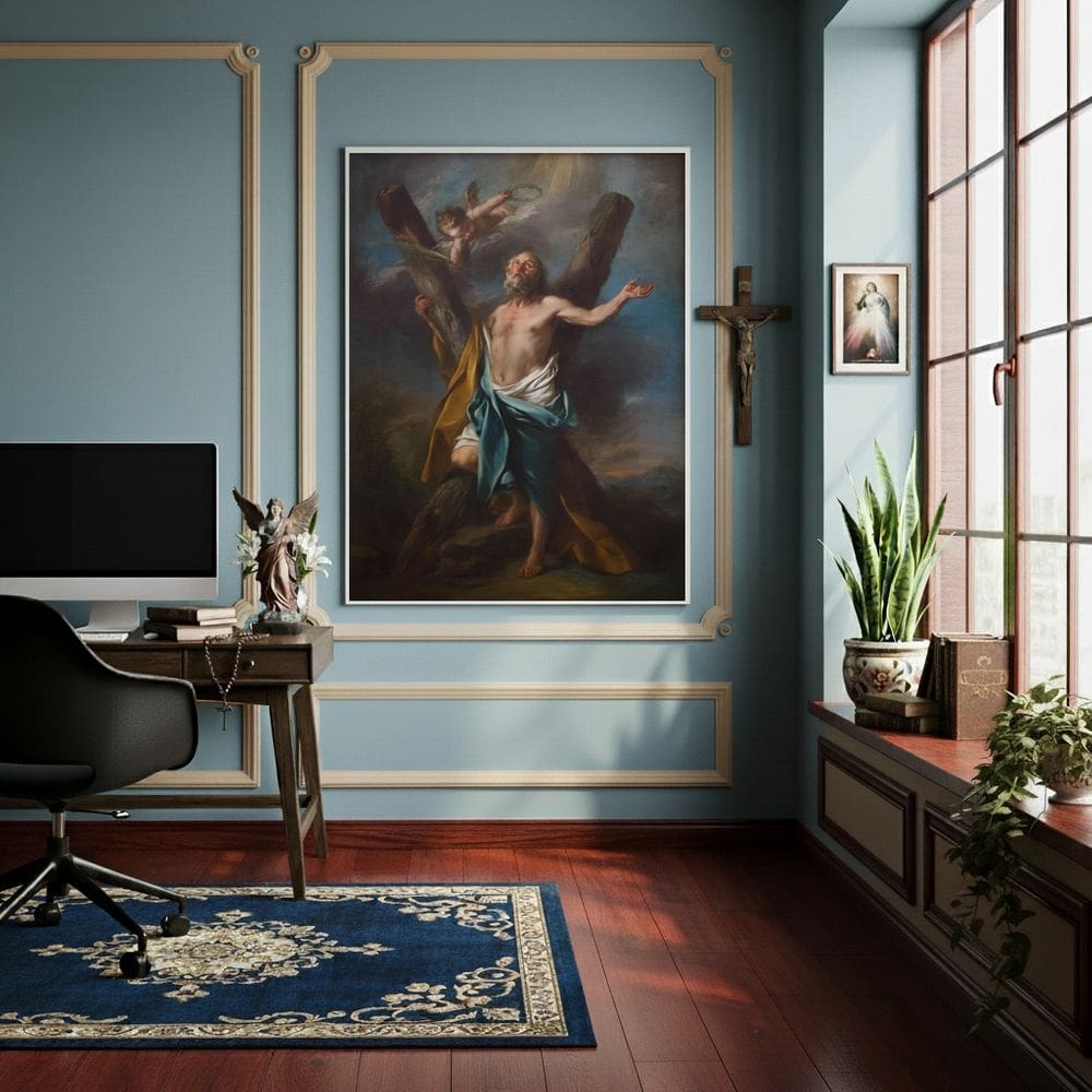 Quadro Decorativo Santo André Abraçando sua Cruz  - 70x50cm